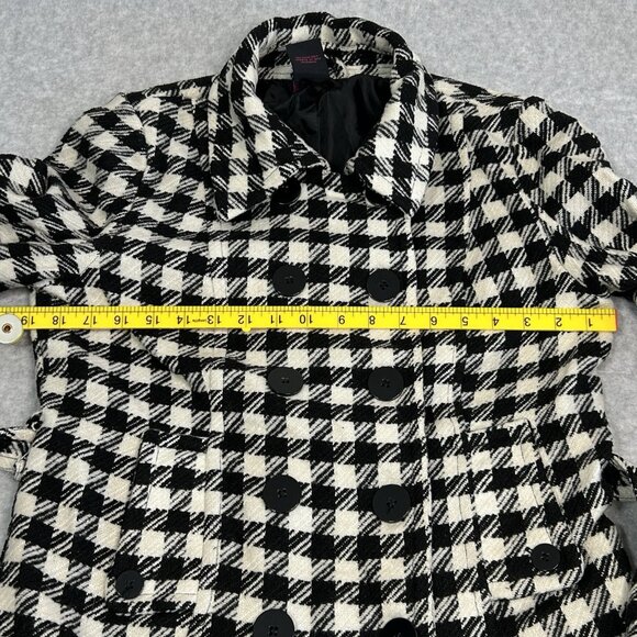 New Look Wool Blend Houndstooth Pea Coat Button Down Black/White - Women's Large - Picture 4 of 10